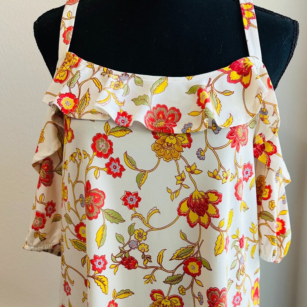 7th Avenue New York & Company Off-the Shoulder Floral Ruffle Trim Blouse